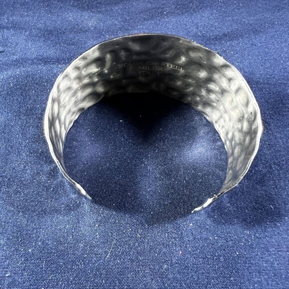 Milor Italy Hammered Stainless Steel Cuff Bracelet For Women Textured Wide Band - Picture 2 of 3